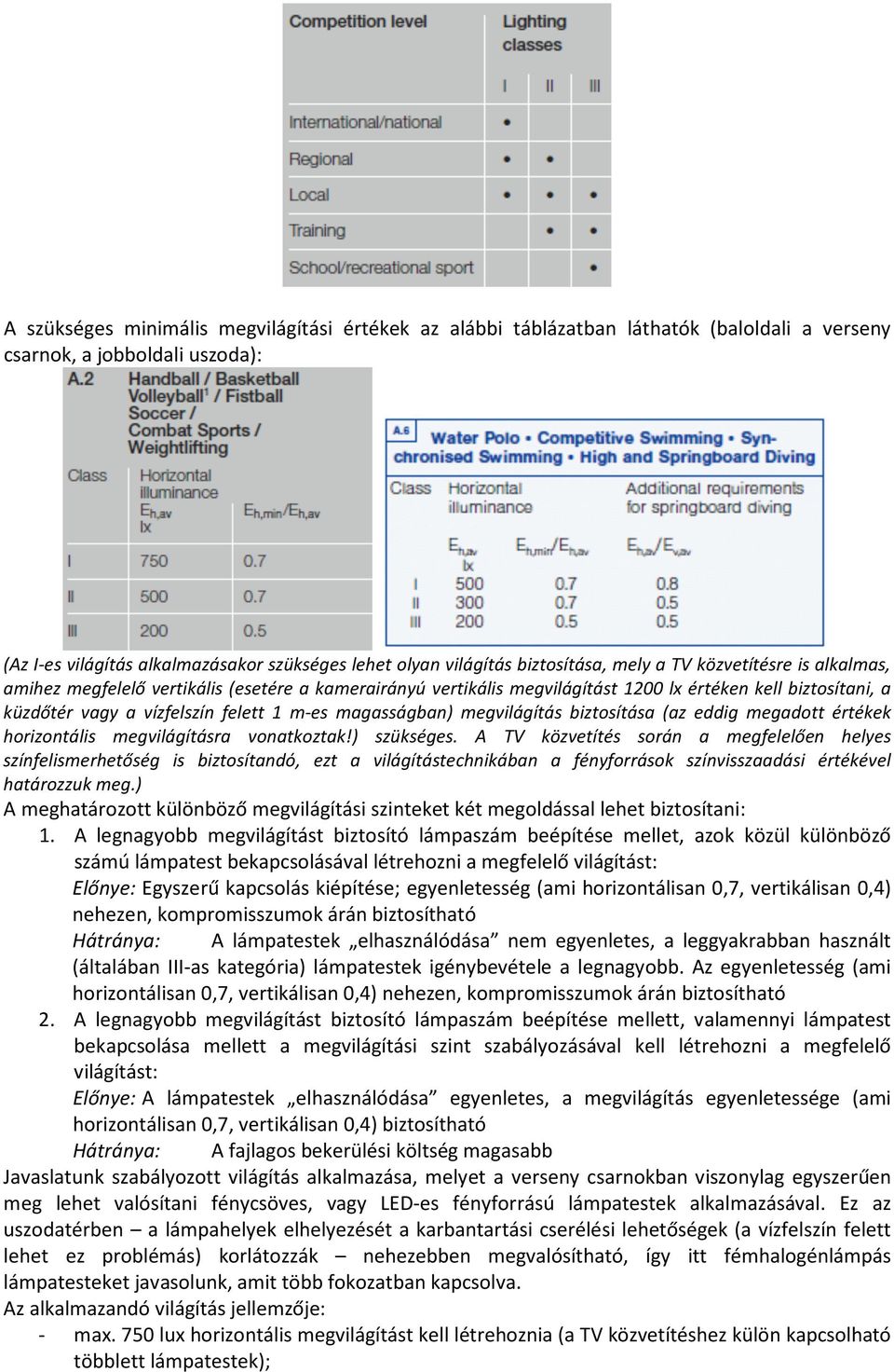 m-es magasságban) megvilágítás biztosítása (az eddig megadott értékek horizontális megvilágításra vonatkoztak!) szükséges.