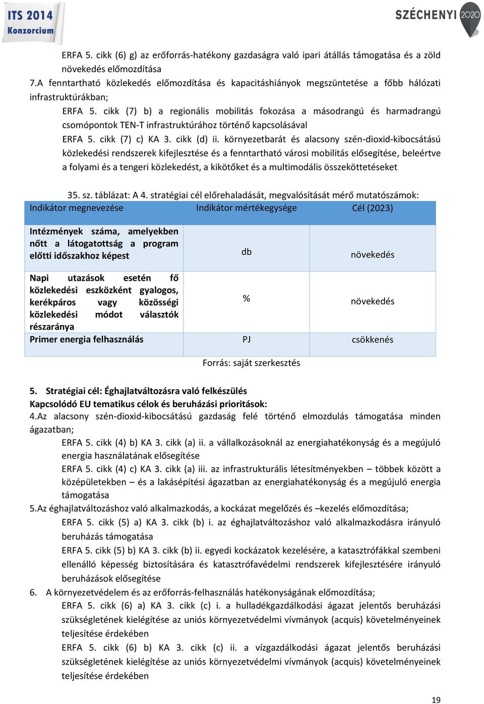 cikk (7) b) a regionális mobilitás fokozása a másodrangú és harmadrangú csomópontok TEN-T infrastruktúrához történő kapcsolásával ERFA 5. cikk (7) c) KA 3. cikk (d) ii.