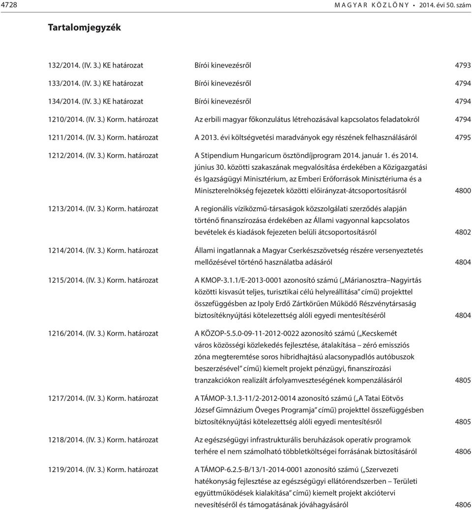 évi költségvetési maradványok egy részének felhasználásáról 4795 1212/2014. (IV. 3.) Korm. határozat A Stipendium Hungaricum ösztöndíjprogram 2014. január 1. és 2014. június 30.