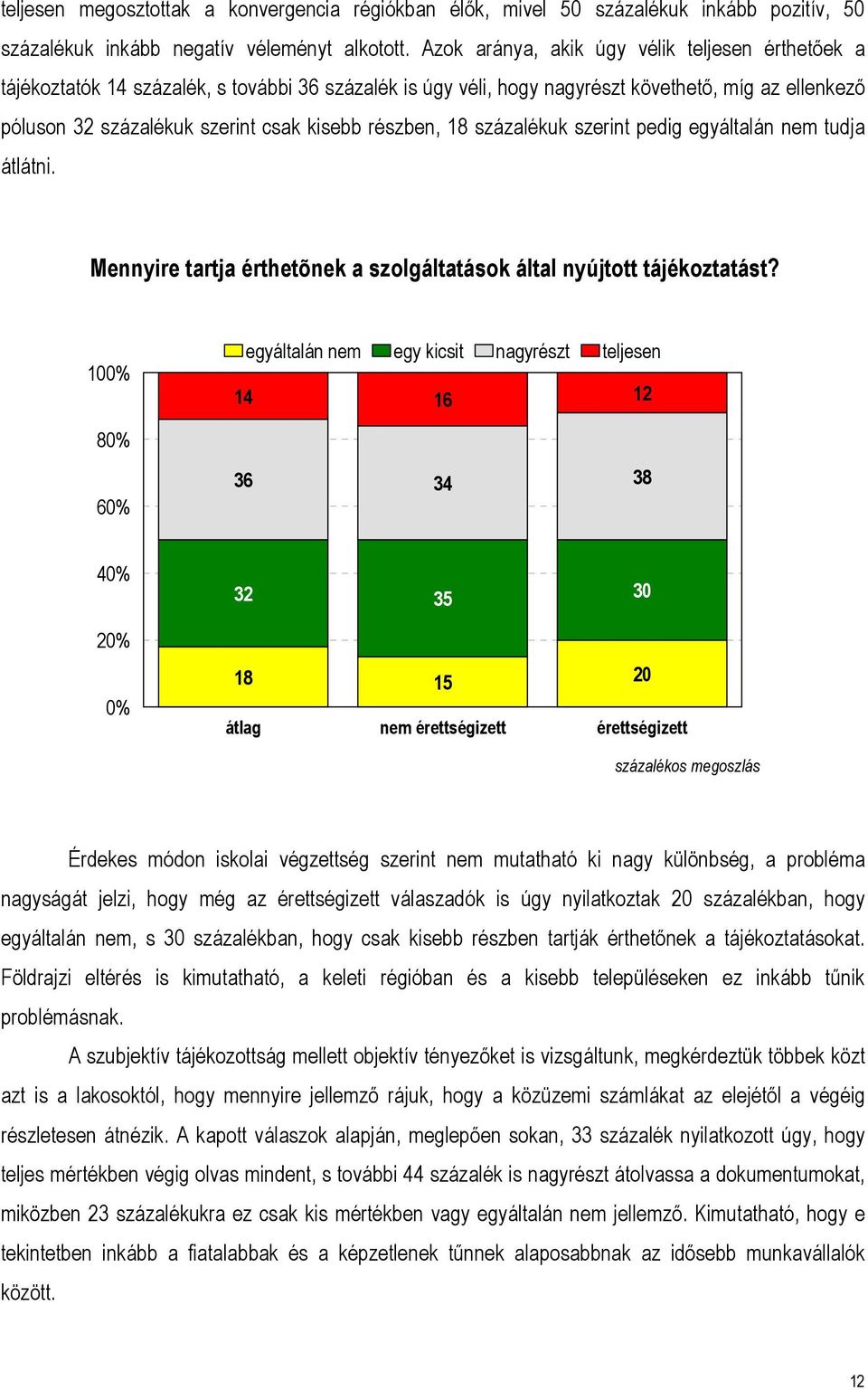 részben, 18 százalékuk szerint pedig egyáltalán nem tudja átlátni. Mennyire tartja érthetõnek a szolgáltatások által nyújtott tájékoztatást?