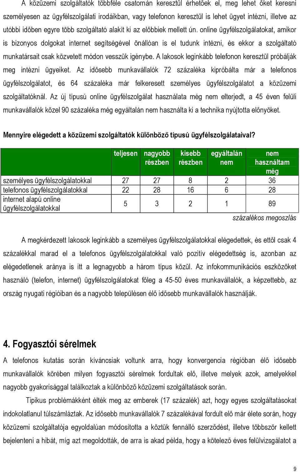 online ügyfélszolgálatokat, amikor is bizonyos dolgokat internet segítségével önállóan is el tudunk intézni, és ekkor a szolgáltató munkatársait csak közvetett módon vesszük igénybe.