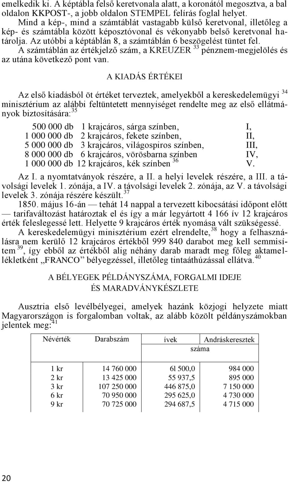 Az utóbbi a képtáblán 8, a számtáblán 6 beszögelést tüntet fel. A számtáblán az értékjelző szám, a KREUZER 33 pénznem-megjelölés és az utána következő pont van.