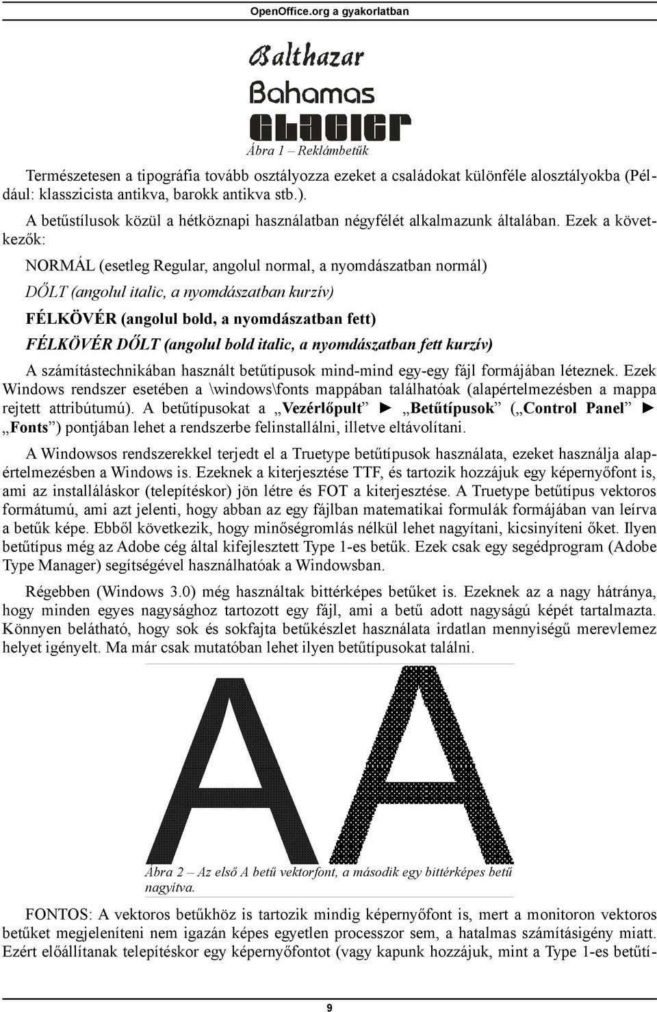 Ezek a követ kezők: NORMÁL (esetleg Regular, angolul normal, a nyomdászatban normál) DŐLT (angolul italic, a nyomdászatban kurzív) FÉLKÖVÉR (angolul bold, a nyomdászatban fett) FÉLKÖVÉR DŐLT (angolul