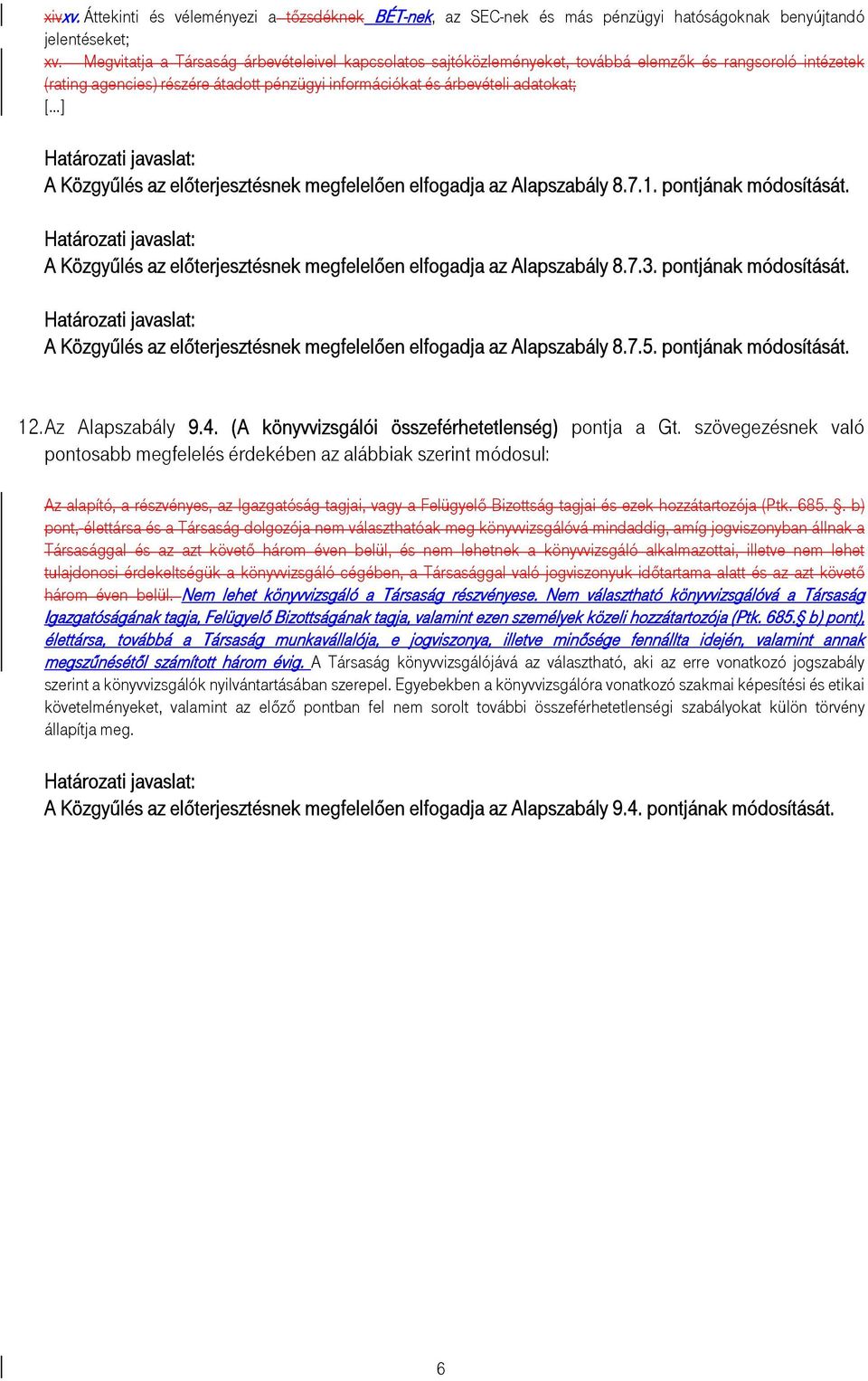 Határozati javaslat: A Közgyűlés az előterjesztésnek megfelelően elfogadja az Alapszabály 8.7.1. pontjának módosítását.