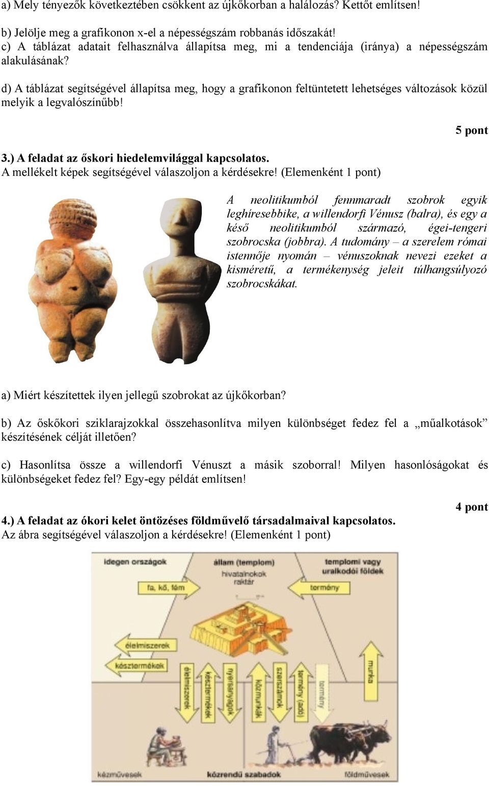 d) A táblázat segítségével állapítsa meg, hogy a grafikonon feltüntetett lehetséges változások közül melyik a legvalószínűbb! 3.) A feladat az őskori hiedelemvilággal kapcsolatos.