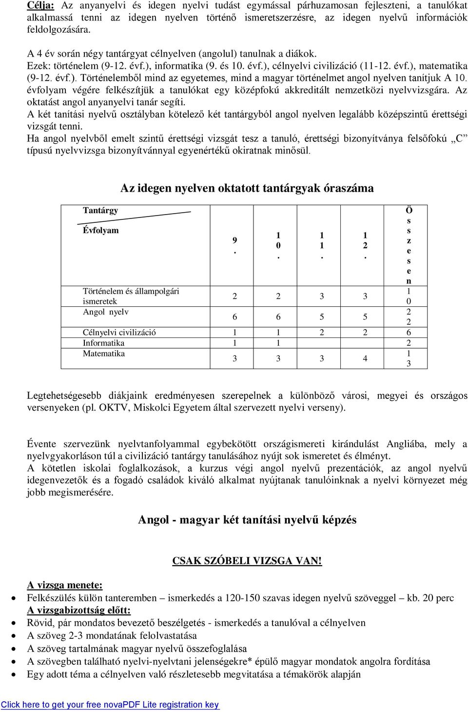 évfolyam végére felkészítjük a tanulókat egy középfokú akkreditált nemzetközi nyelvvizsgára. Az oktatást angol anyanyelvi tanár segíti.