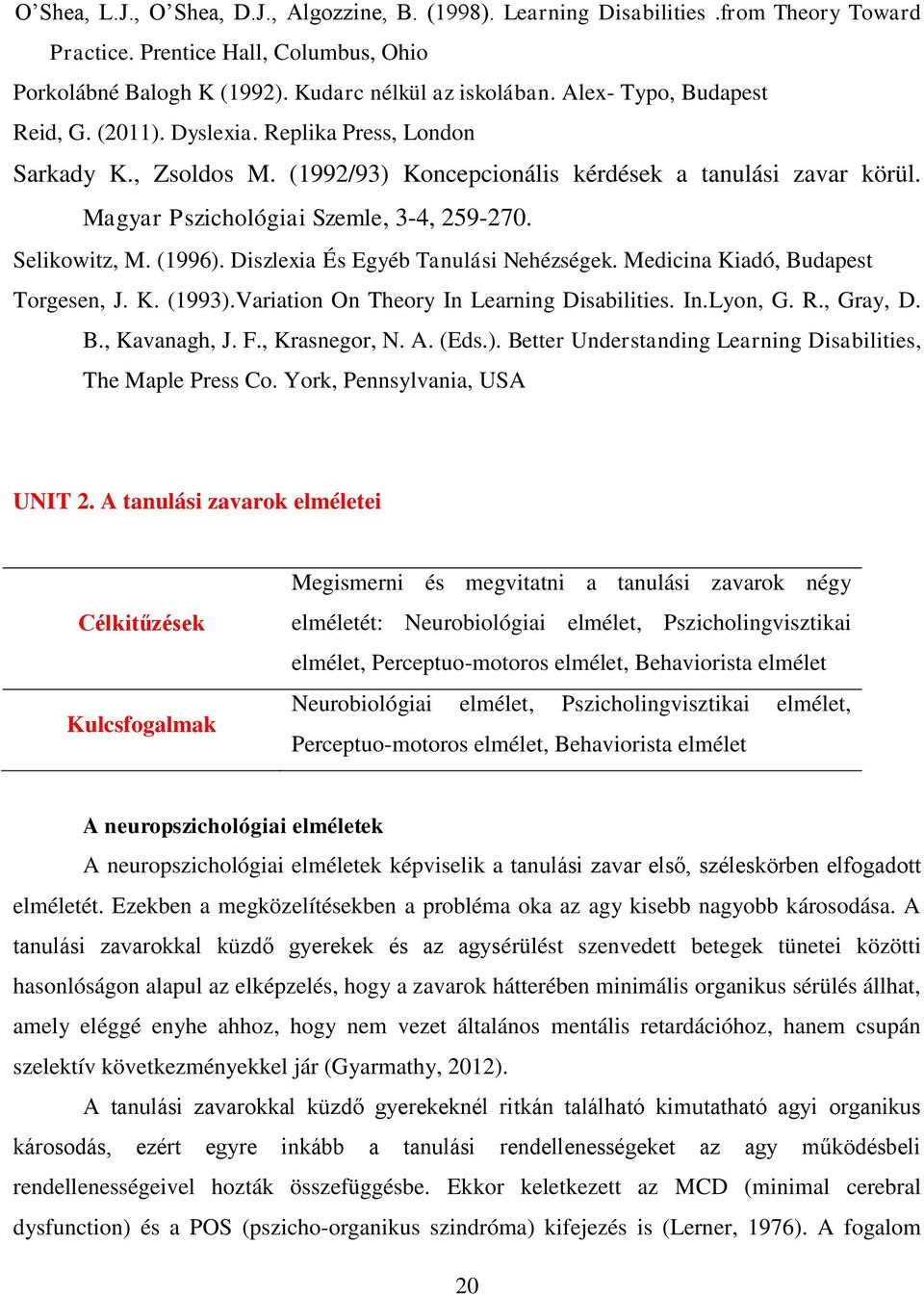 Selikowitz, M. (1996). Diszlexia És Egyéb Tanulási Nehézségek. Medicina Kiadó, Budapest Torgesen, J. K. (1993).Variation On Theory In Learning Disabilities. In.Lyon, G. R., Gray, D. B., Kavanagh, J.