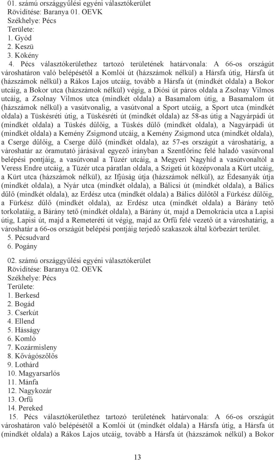 utcáig, tovább a Hársfa út (mindkét oldala) a Bokor utcáig, a Bokor utca (házszámok nélkül) végig, a Diósi út páros oldala a Zsolnay Vilmos utcáig, a Zsolnay Vilmos utca (mindkét oldala) a Basamalom