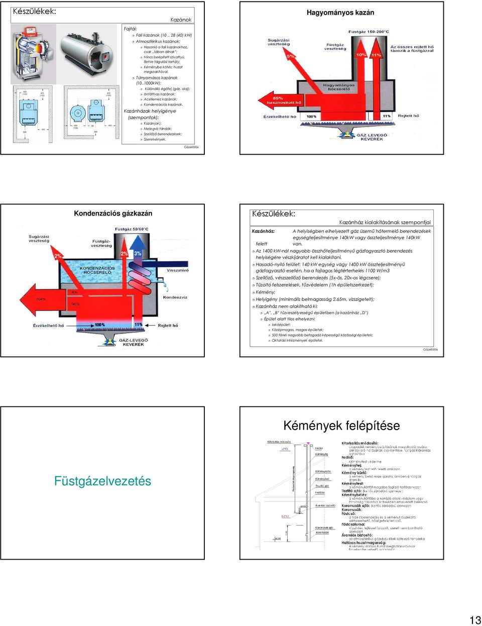 .1000kW): Különálló égıfej (gáz, olaj); öntöttvas kazánok; Acéllemez kazánok; Kondenzációs kazánok.