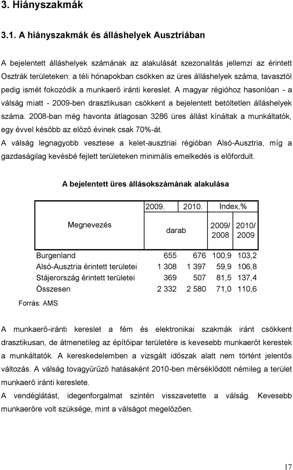 tavasztól pedig ismét fokozódik a munkaerő iránti kereslet. A magyar régióhoz hasonlóan - a válság miatt - 2009-ben drasztikusan csökkent a bejelentett betöltetlen álláshelyek száma.