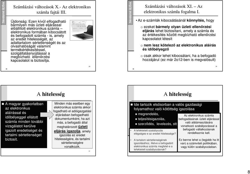 adattartalom sértetlenségét és az olvashatóságát valamint termékértékesítéssel, szolgáltatásnyújtással a megbízható ellenőrzési kapcsolatot is biztosítja. Számlázási változások XI.