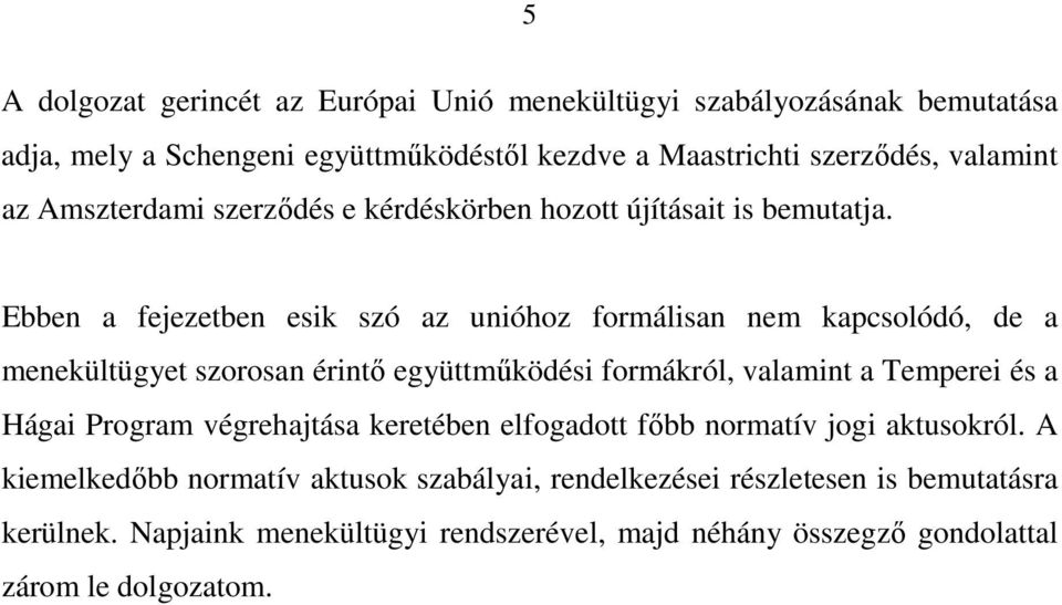 Ebben a fejezetben esik szó az unióhoz formálisan nem kapcsolódó, de a menekültügyet szorosan érintı együttmőködési formákról, valamint a Temperei és a Hágai