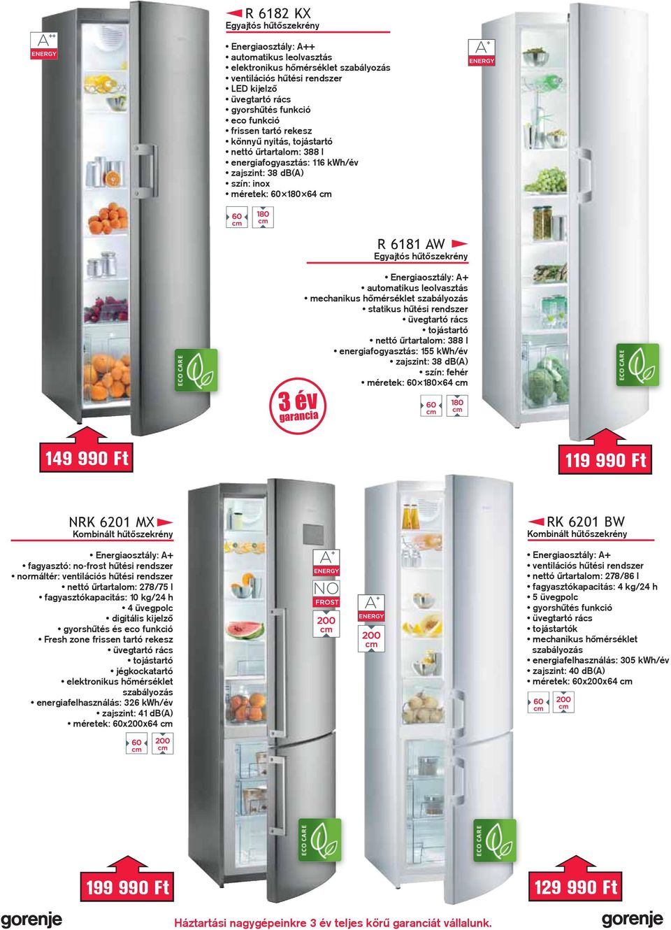 Energiaosztály: A+ automatikus leolvasztás mechanikus hőmérséklet szabályozás statikus hűtési rendszer üvegtartó rács tojástartó nettó űrtartalom: 388 l energiafogyasztás: 155 kwh/év zajszint: 38