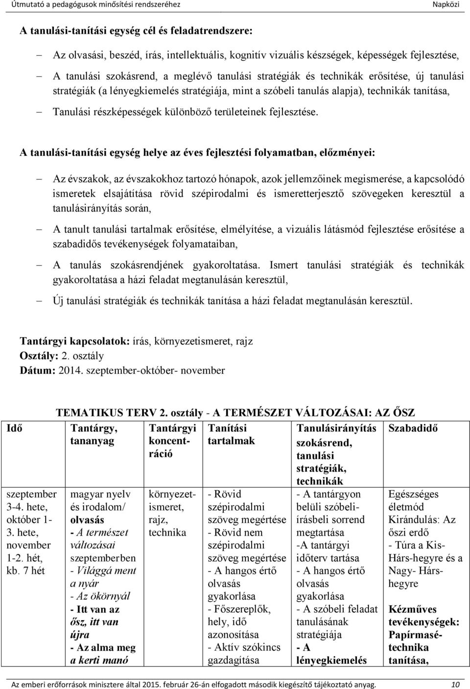 A tanulási-tanítási egység helye az éves fejlesztési folyamatban, előzményei: Az évszakok, az évszakokhoz tartozó hónapok, azok jellemzőinek megismerése, a kapcsolódó ismeretek elsajátítása rövid