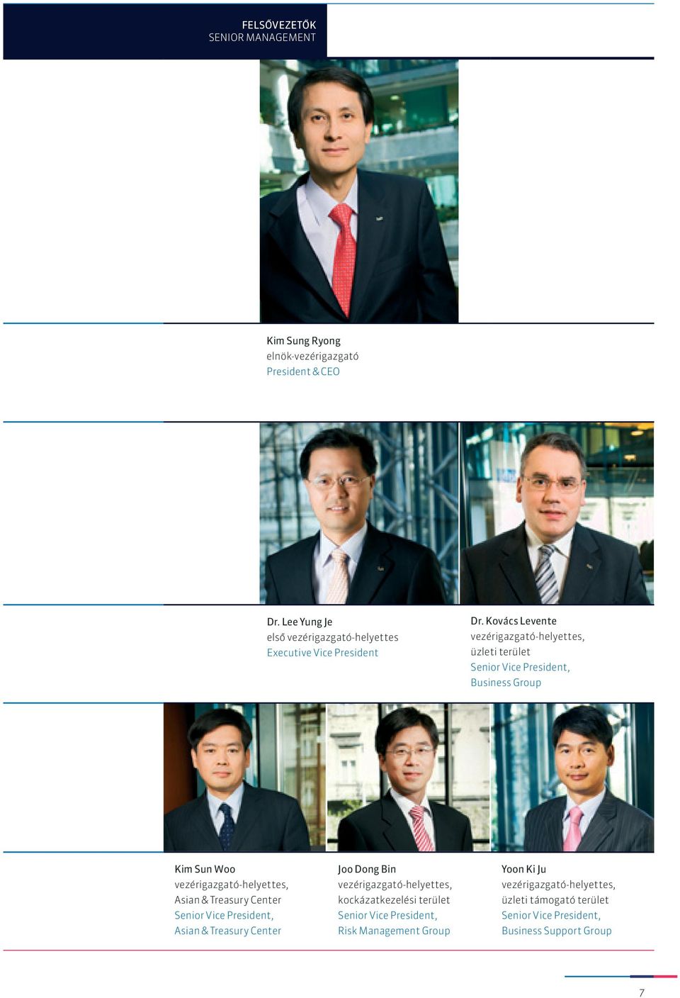 Kovács Levente vezérigazgató-helyettes, üzleti terület Senior Vice President, Business Group Kim Sun Woo vezérigazgató-helyettes, Asian &