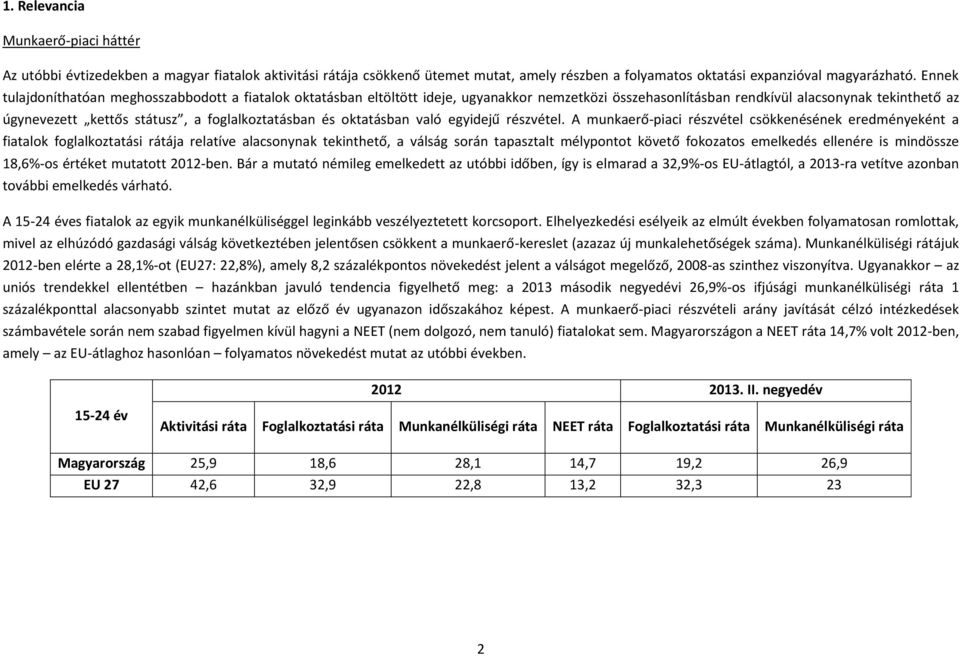 foglalkoztatásban és oktatásban való egyidejű részvétel.