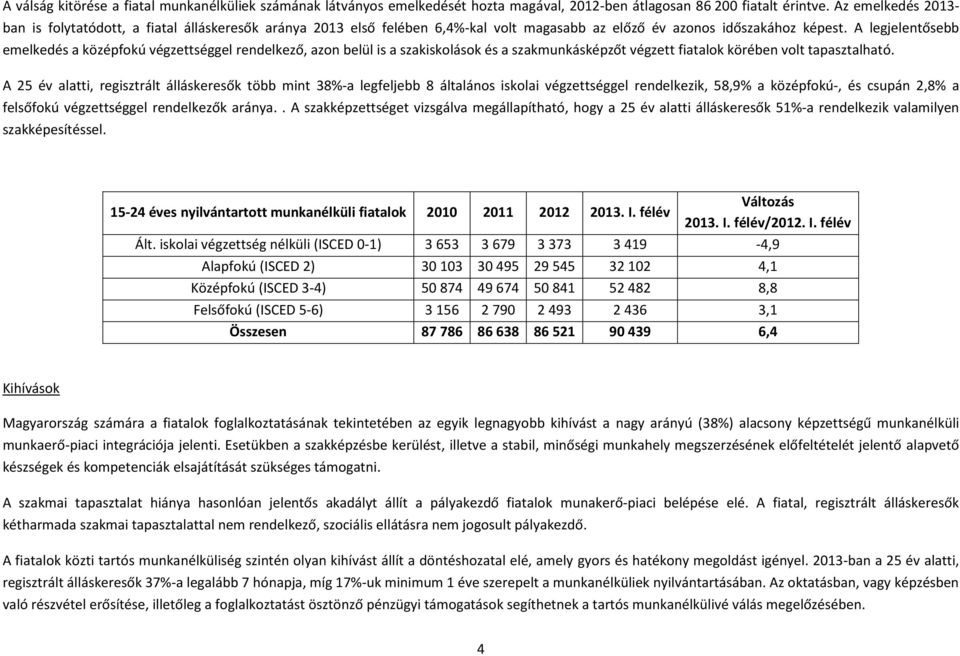 A legjelentősebb emelkedés a középfokú végzettséggel rendelkező, azon belül is a szakiskolások és a szakmunkásképzőt végzett fiatalok körében volt tapasztalható.