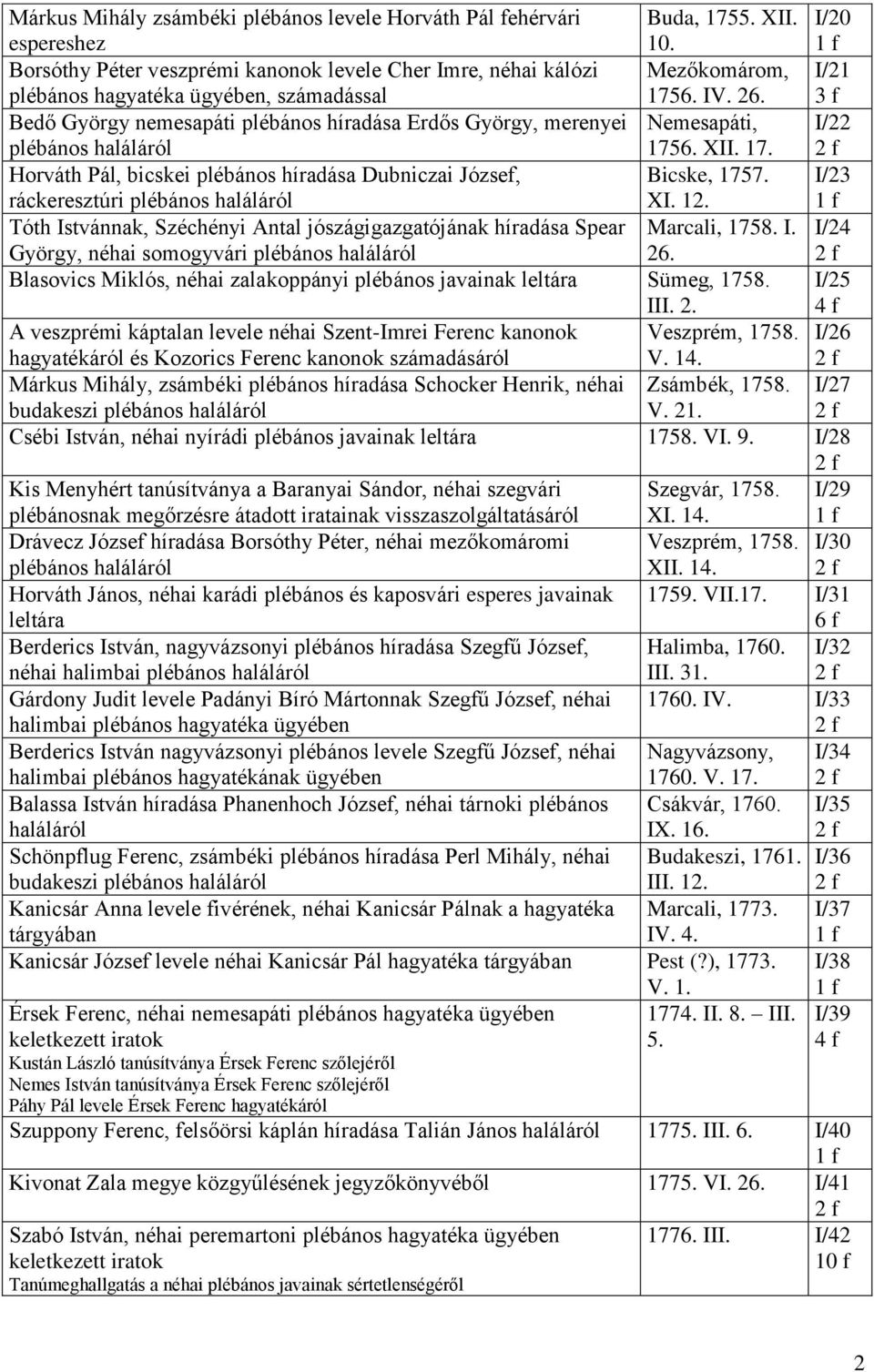 I/21 Bedő György nemesapáti plébános híradása Erdős György, merenyei plébános haláláról Nemesapáti, 175