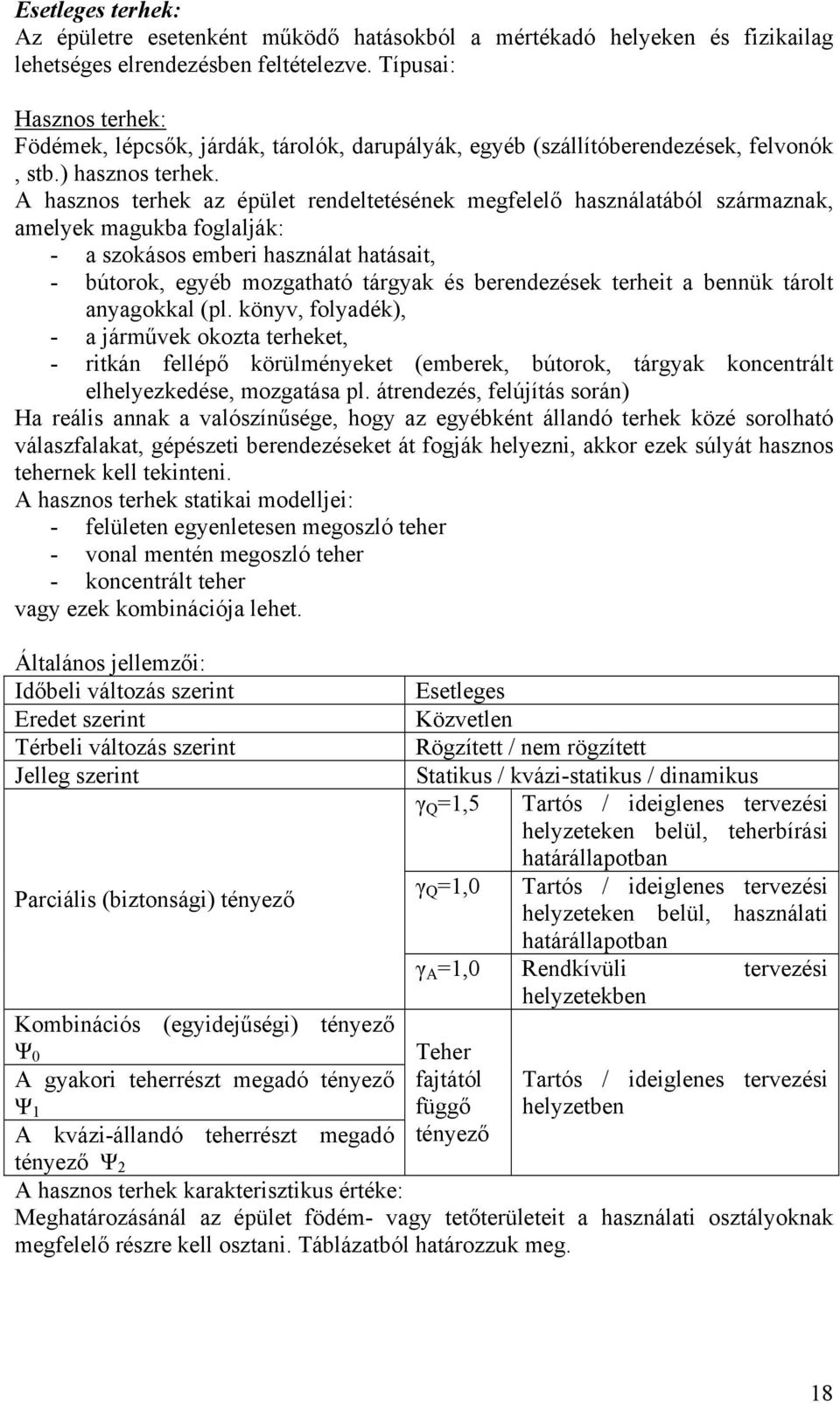 A hasznos terhek az épület rendeltetésének megfelelő használatából származnak, amelyek magukba foglalják: - a szokásos emberi használat hatásait, - bútorok, egyéb mozgatható tárgyak és berendezések