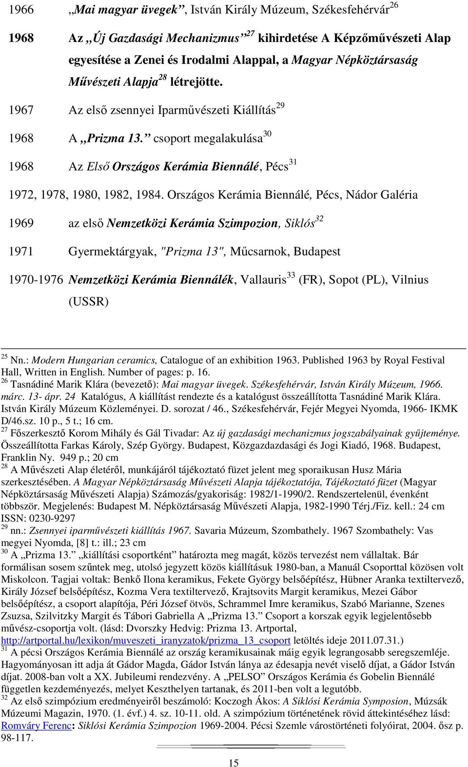 Országos Kerámia Biennálé, Pécs, Nádor Galéria 1969 az első Nemzetközi Kerámia Szimpozion, Siklós 32 1971 Gyermektárgyak, "Prizma 13", Műcsarnok, Budapest 1970-1976 Nemzetközi Kerámia Biennálék,