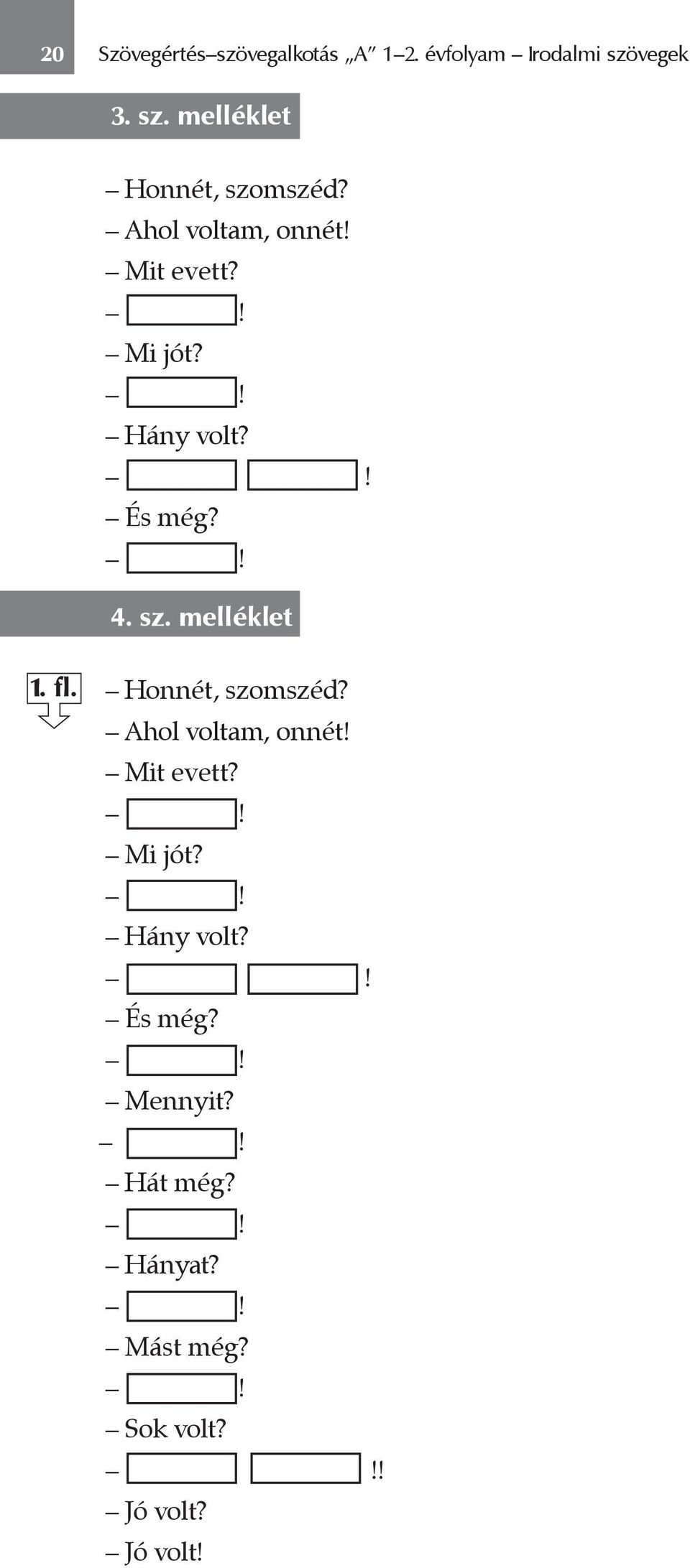 fl. Honnét, szomszéd? Ahol voltam, onnét! Mit evett?! Mi jót?! Hány volt?! És még?