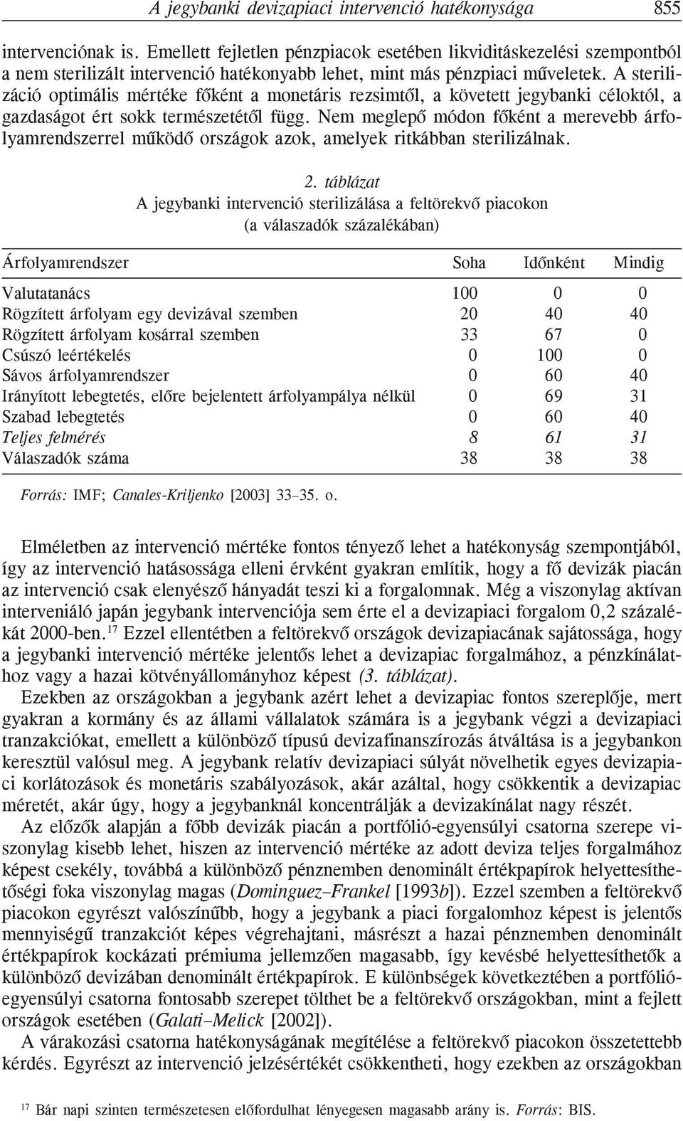 A sterilizáció optimális mértéke fõként a monetáris rezsimtõl, a követett jegybanki céloktól, a gazdaságot ért sokk természetétõl függ.