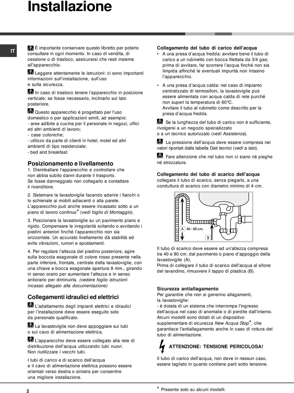 In caso di trasloco tenere l apparecchio in posizione verticale; se fosse necessario, inclinarlo sul lato posteriore.