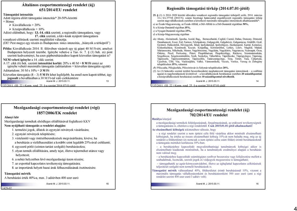 Pest megye egy részén és Budapesten: nincs intenzitás, hiányzik a térképről ) Példa: Kisvállalkozás 2014. II. félévében vásárolt egy új gépet 40 M Ft-ért, amelyet Budapesten helyezett üzembe.