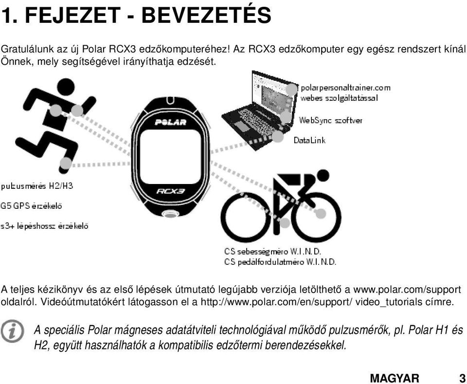 A teljes kézikönyv és az első lépések útmutató legújabb verziója letölthető a www.polar.com/support oldalról.