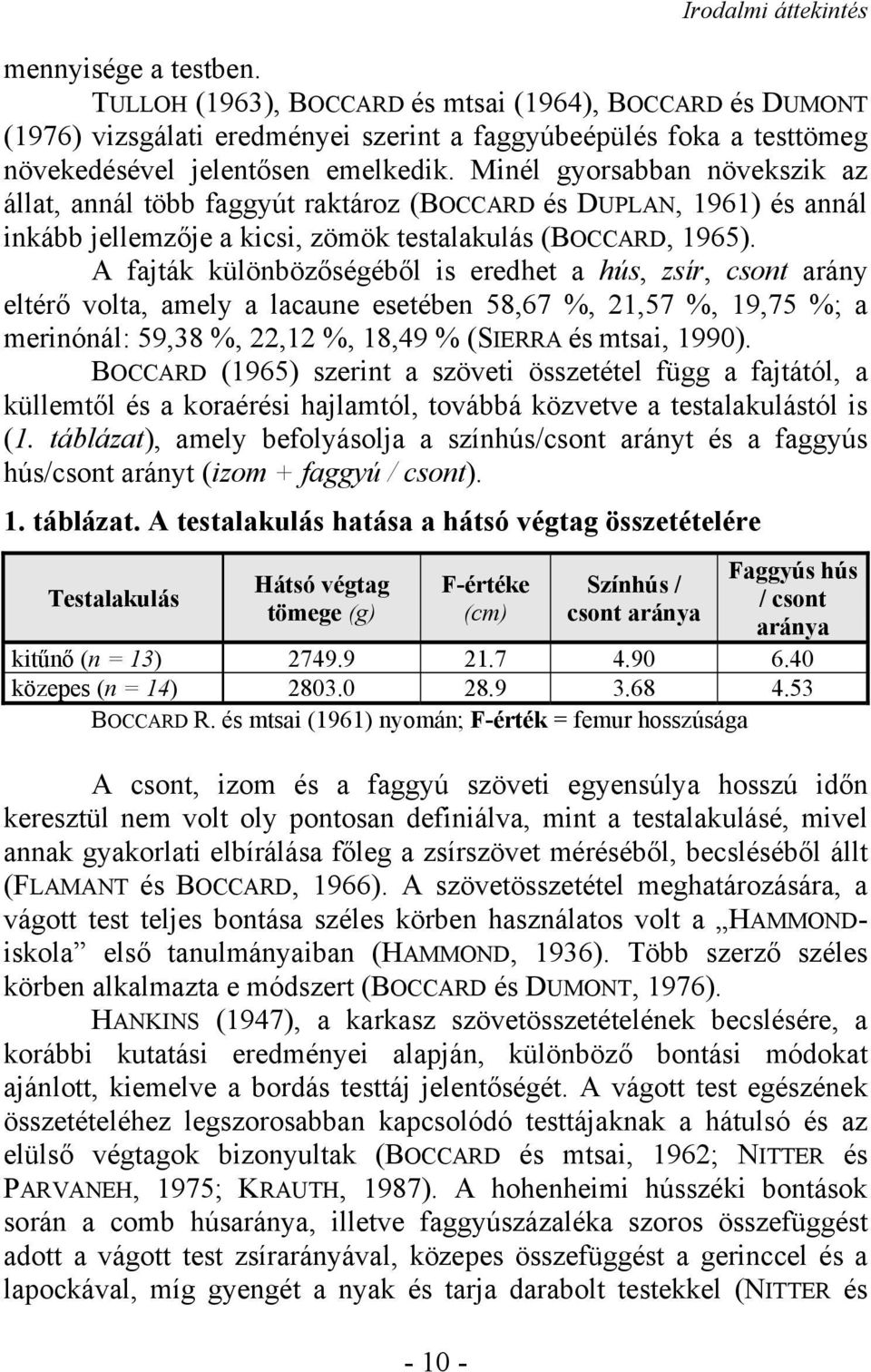 Minél gyorsabban növekszik az állat, annál több faggyút raktároz (BOCCARD és DUPLAN, 1961) és annál inkább jellemzője a kicsi, zömök testalakulás (BOCCARD, 1965).