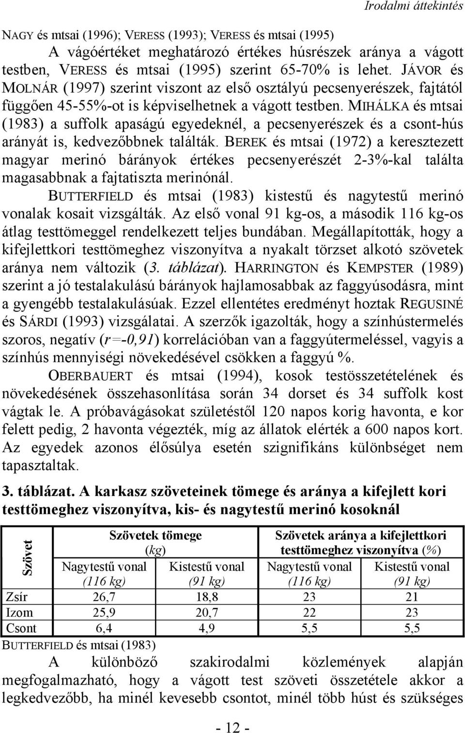 MIHÁLKA és mtsai (1983) a suffolk apaságú egyedeknél, a pecsenyerészek és a csont-hús arányát is, kedvezőbbnek találták.