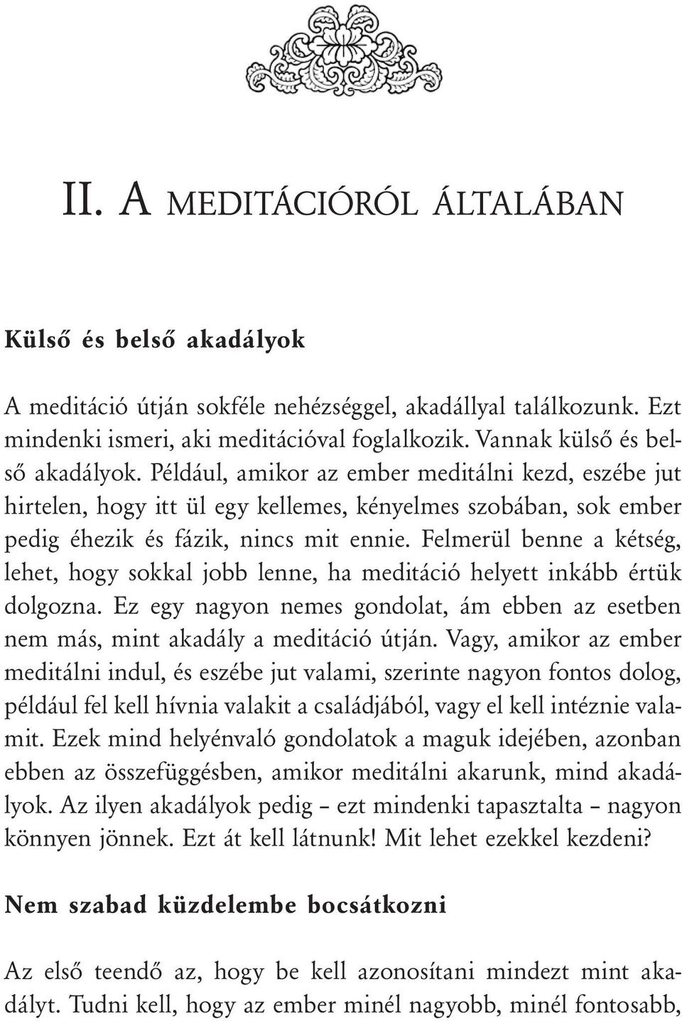 Felmerül benne a kétség, lehet, hogy sokkal jobb lenne, ha meditáció helyett inkább értük dolgozna. Ez egy nagyon nemes gondolat, ám ebben az esetben nem más, mint akadály a meditáció útján.