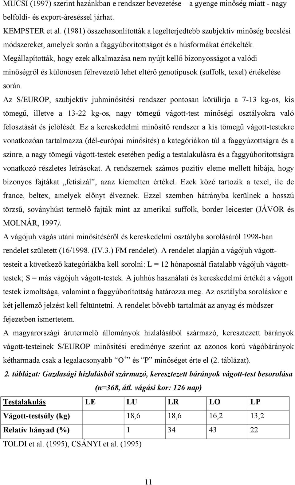 Megállapították, hogy ezek alkalmazása nem nyújt kellő bizonyosságot a valódi minőségről és különösen félrevezető lehet eltérő genotípusok (suffolk, texel) értékelése során.