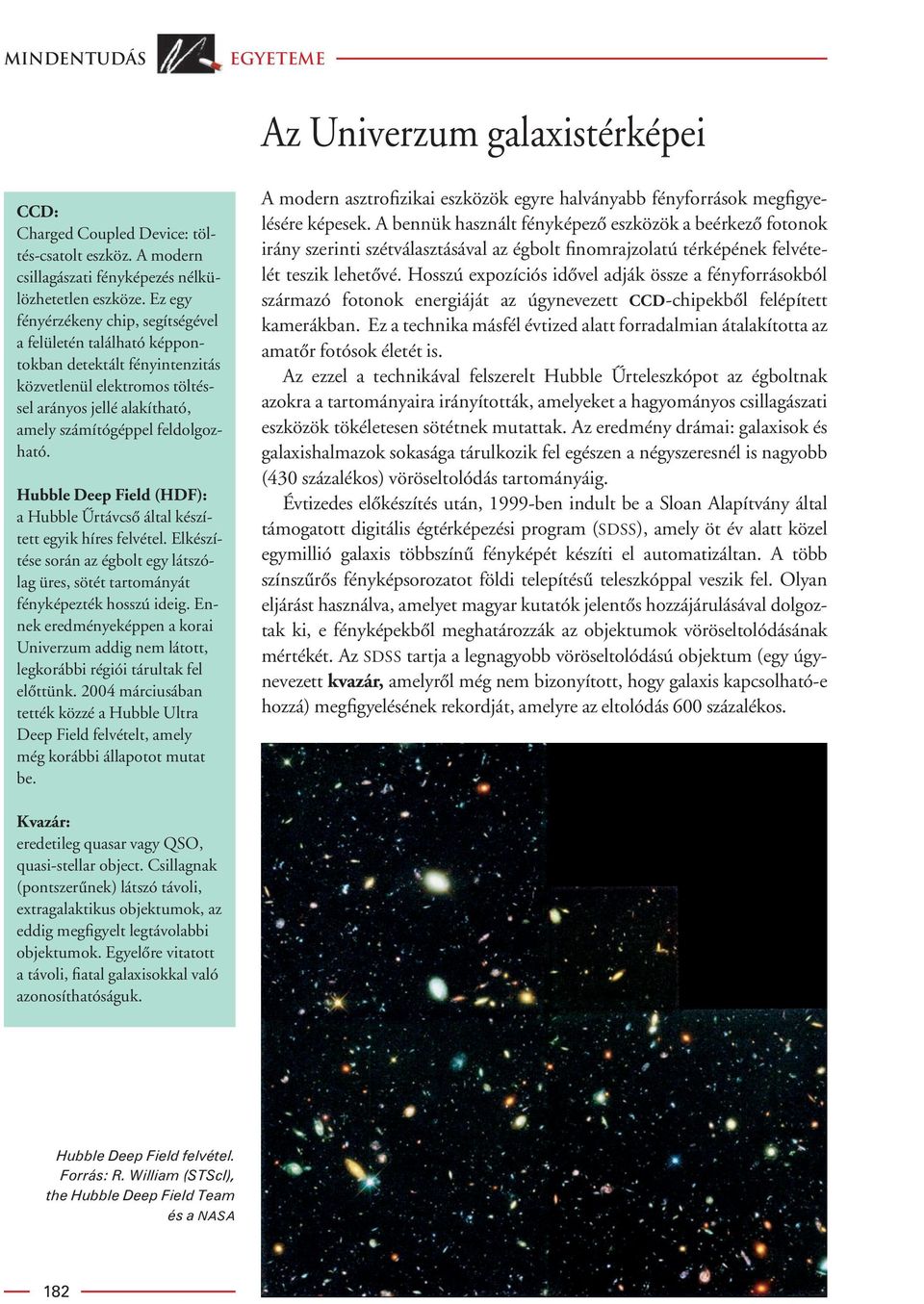 Hubble Deep Field (HDF): a Hubble Ûrtávcsô által készített egyik híres felvétel. Elkészítése során az égbolt egy látszólag üres, sötét tartományát fényképezték hosszú ideig.