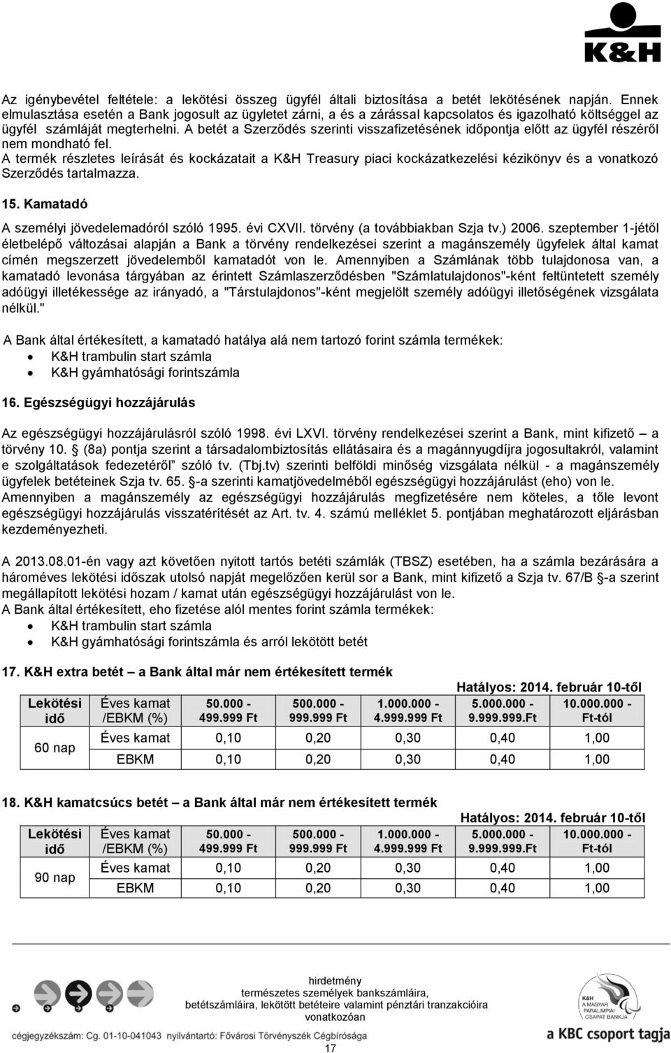 A betét a Szerződés szerinti visszafizetésének időpontja előtt az ügyfél részéről nem mondható fel.