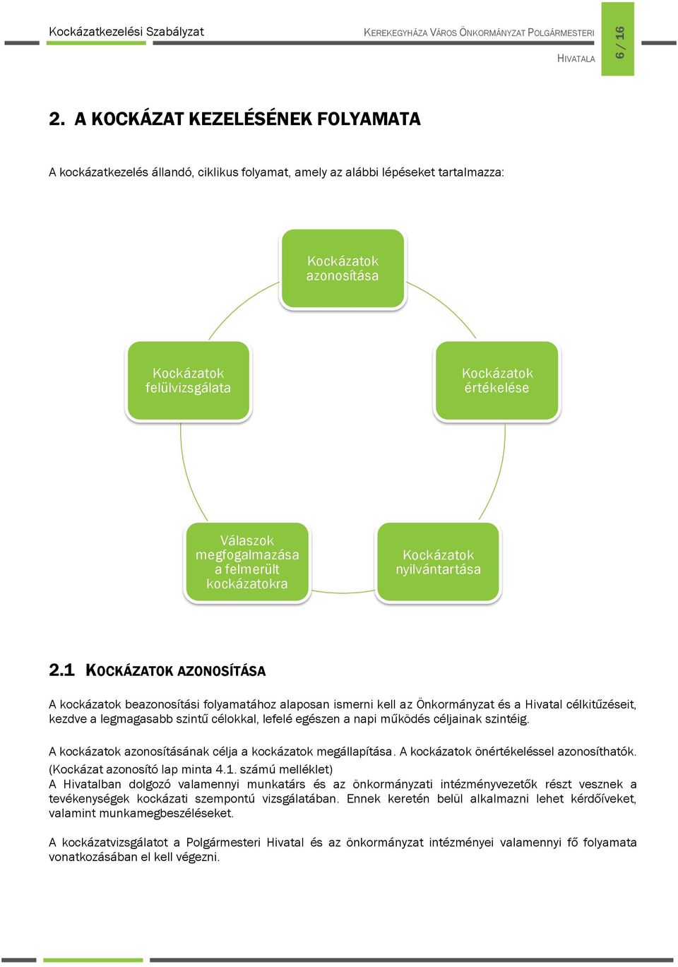 megfogalmazása a felmerült kockázatokra Kockázatok nyilvántartása 2.