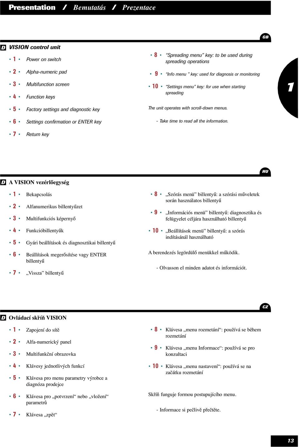 6 Settings confirmation or ENTER key - Take time to read all the information.