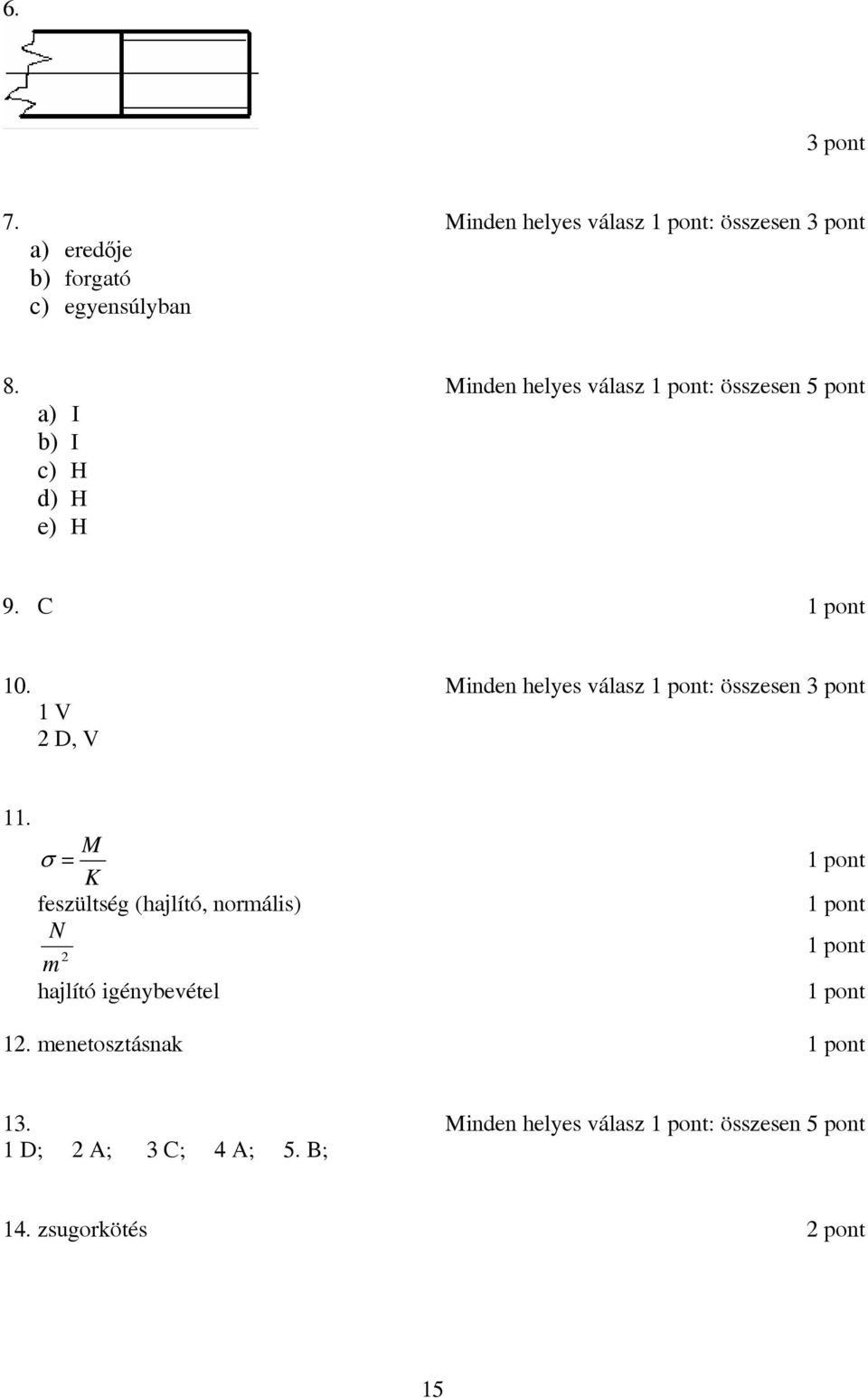 Minden helyes válasz : összesen 3 pont 1 V 2 D, V 11.