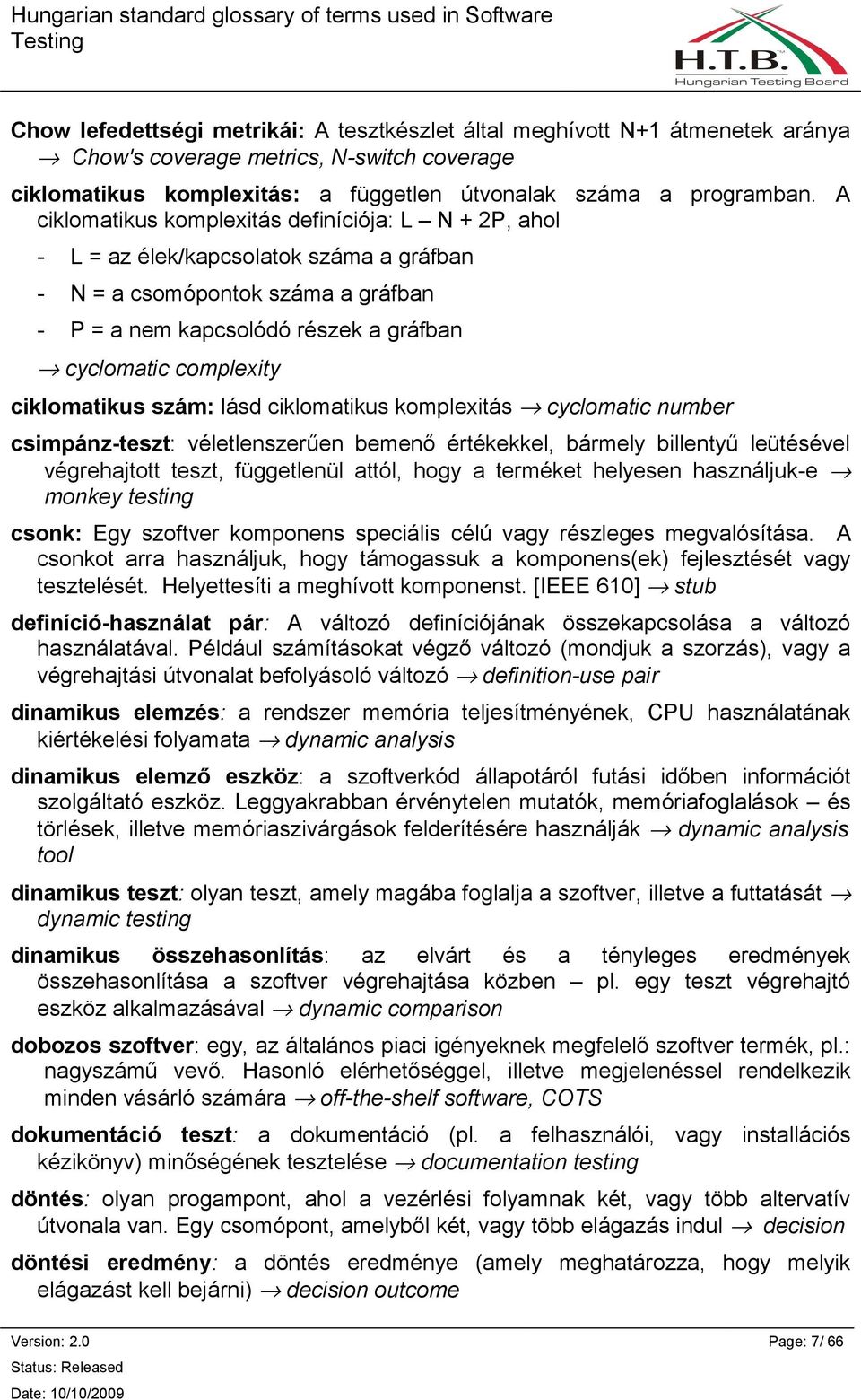 ciklomatikus szám: lásd ciklomatikus komplexitás cyclomatic number csimpánz-teszt: véletlenszerűen bemenő értékekkel, bármely billentyű leütésével végrehajtott teszt, függetlenül attól, hogy a