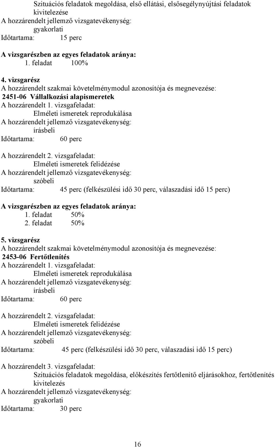 vizsgafeladat: Elméleti ismeretek reprodukálása írásbeli Időtartama: 60 perc A hozzárendelt 2.