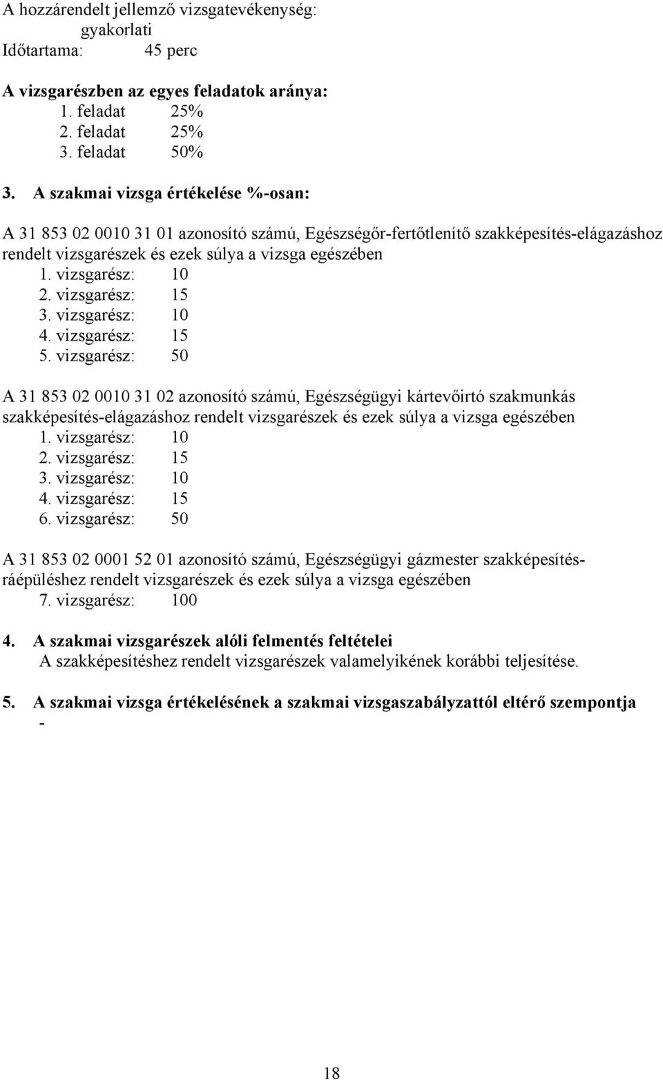 vizsgarész: 15 3. vizsgarész: 10 4. vizsgarész: 15 5.