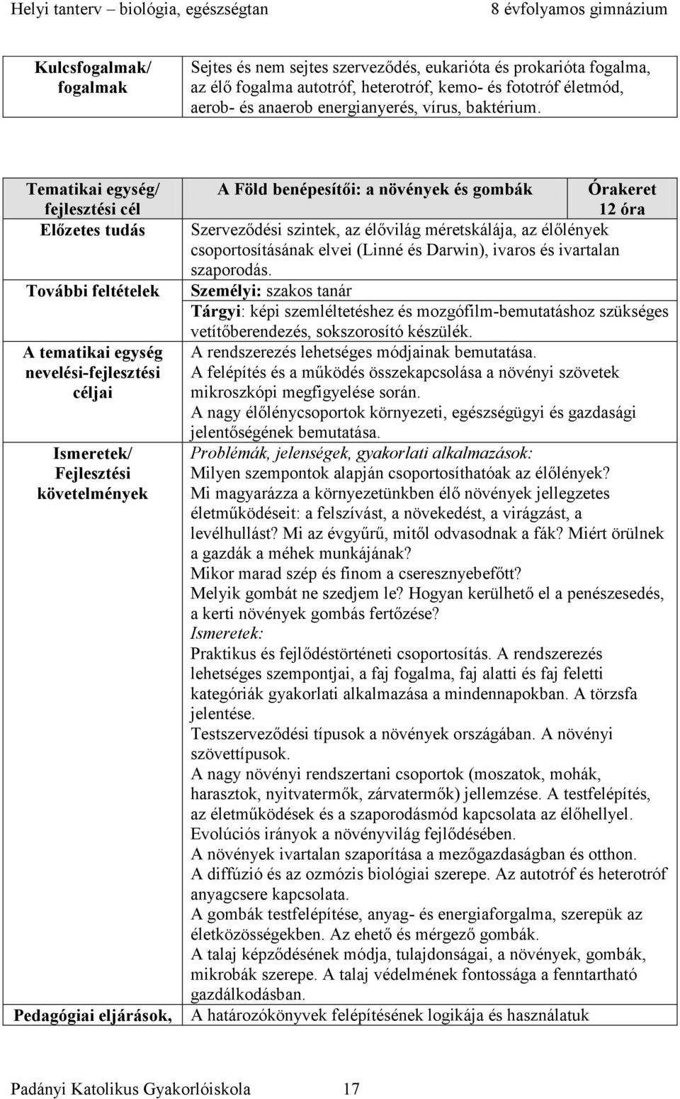 Tematikai egység/ fejlesztési cél Előzetes tudás További feltételek A tematikai egység nevelési-fejlesztési céljai Ismeretek/ Fejlesztési követelmények Pedagógiai eljárások, A Föld benépesítői: a