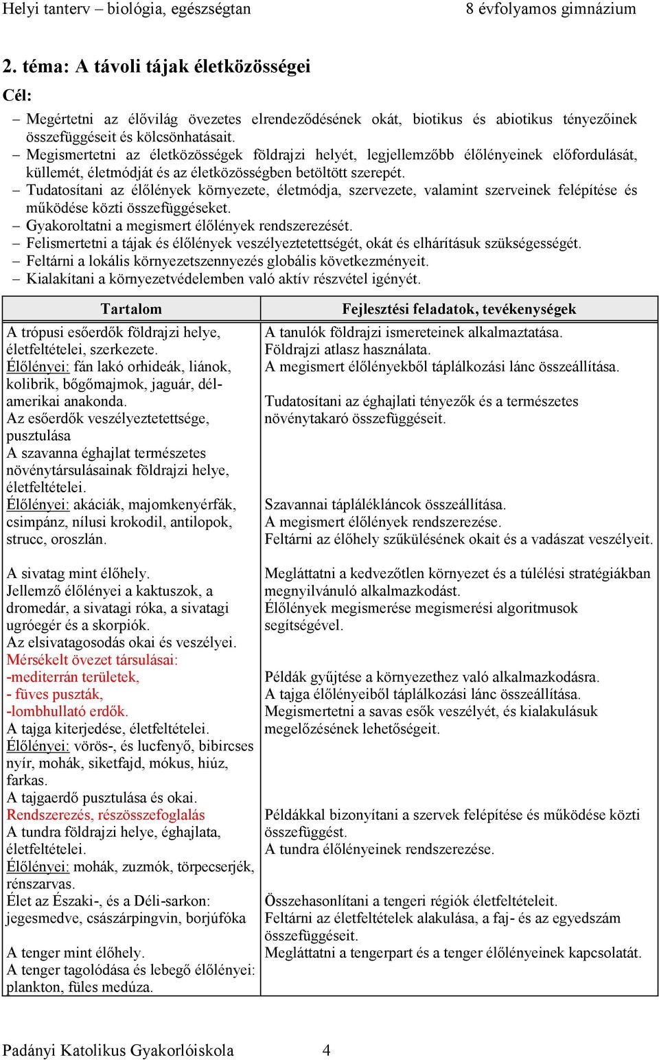 Tudatosítani az élőlények környezete, életmódja, szervezete, valamint szerveinek felépítése és működése közti összefüggéseket. Gyakoroltatni a megismert élőlények rendszerezését.