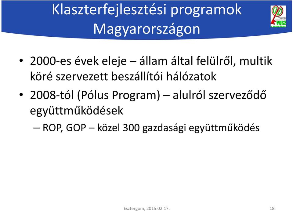 hálózatok 2008-tól (Pólus Program) alulról szerveződő