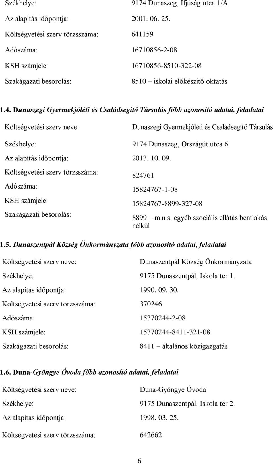 159 Adószáma: 16710856-2-08 KSH számjele: 16710856-8510-322-08 Szakágazati besorolás: 8510 iskolai előkészítő oktatás 1.4.