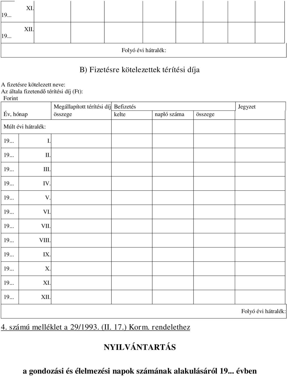 térítési díj (Ft): Forint Megállapított térítési díj Befizetés Év, hónap összege kelte napló száma összege