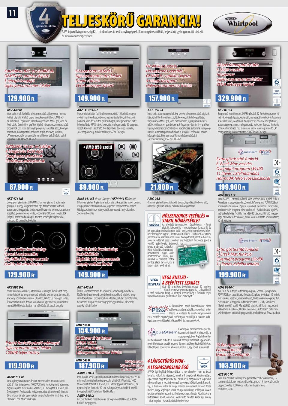 tisztítás Hőszenzoros vezérlés GEMINI II+ grafikus kijelző 4 rétegű üvegajtó Ujjlenyomatmentes felület Gőzzel támogatott sütés 6.