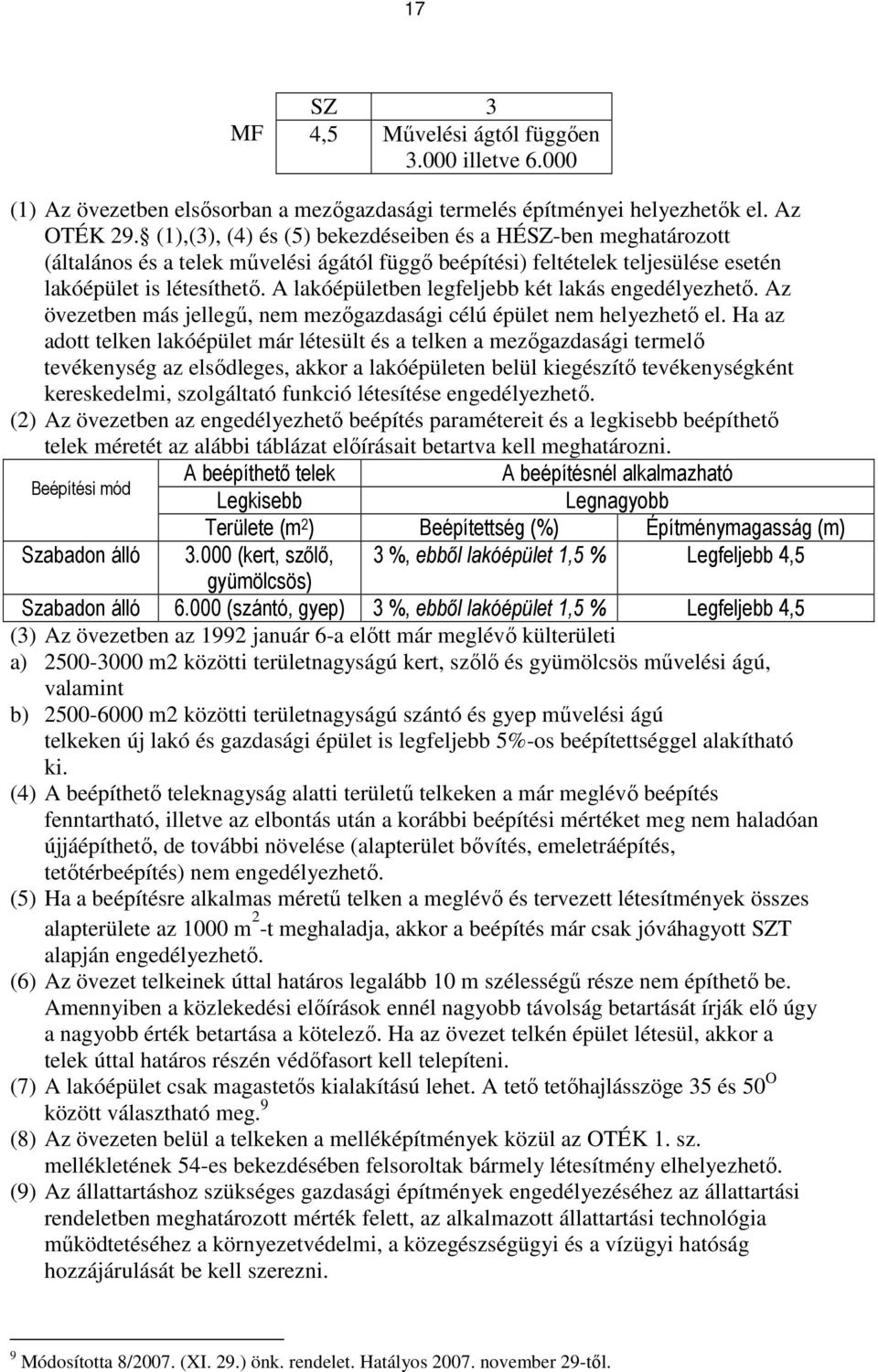 A lakóépületben legfeljebb két lakás engedélyezhetı. Az övezetben más jellegő, nem mezıgazdasági célú épület nem helyezhetı el.