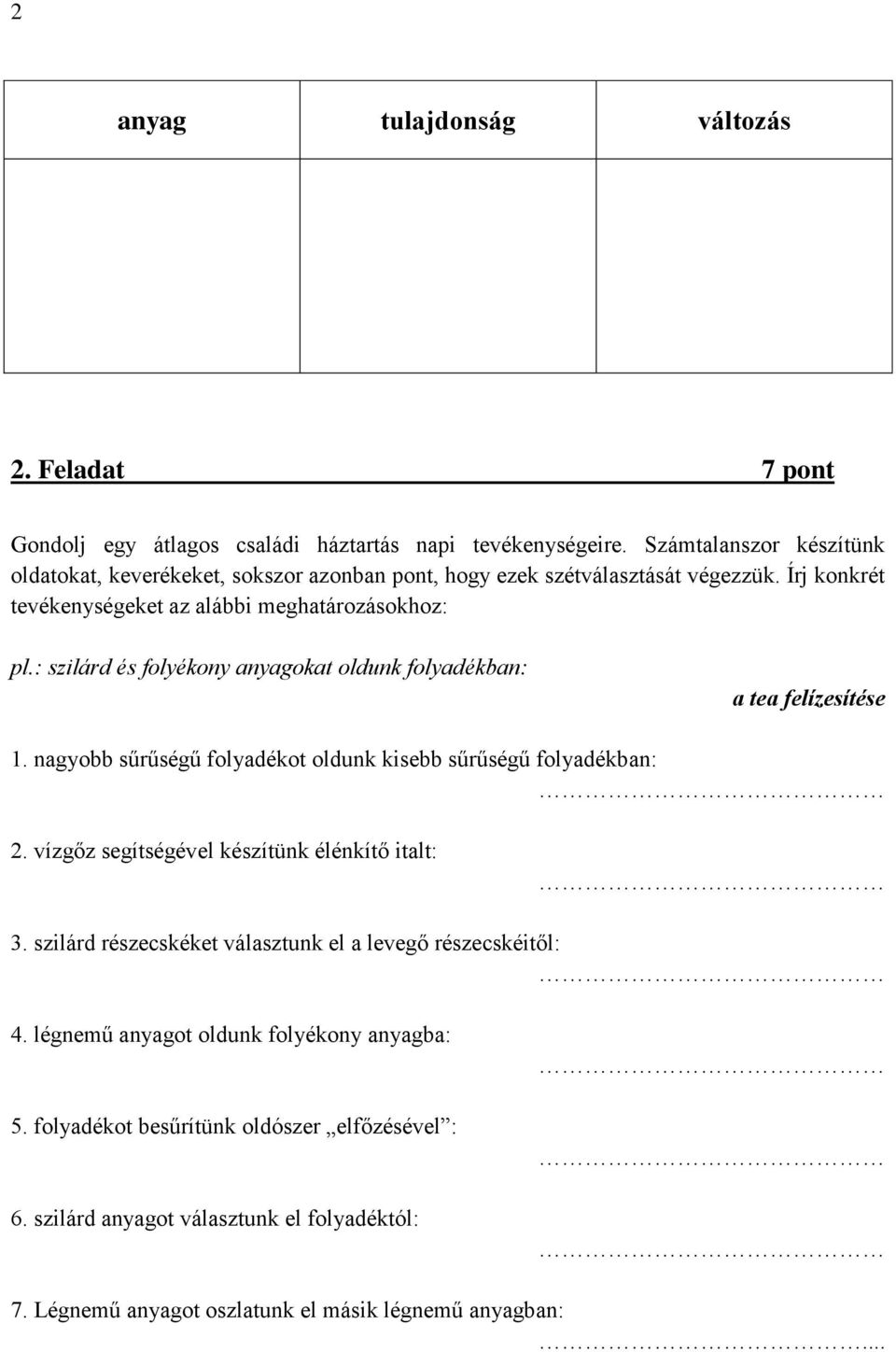 : szilárd és folyékony anyagokat oldunk folyadékban: a tea felízesítése 1. nagyobb sűrűségű folyadékot oldunk kisebb sűrűségű folyadékban: 2.