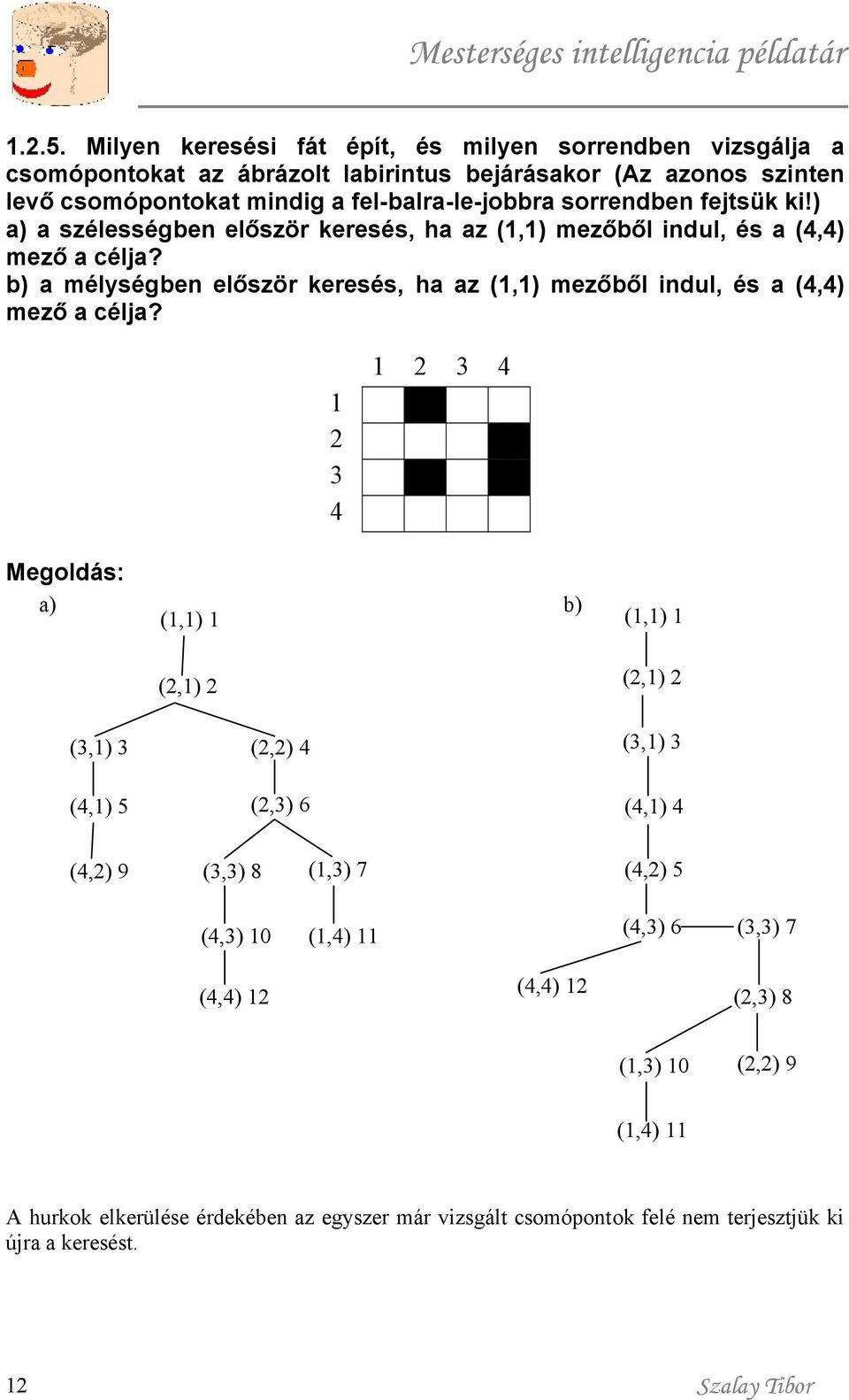 sorrendben fejtsük ki!) a) a szélességben először keresés, ha az (1,1) mezőből indul, és a (4,4) mező a célja?